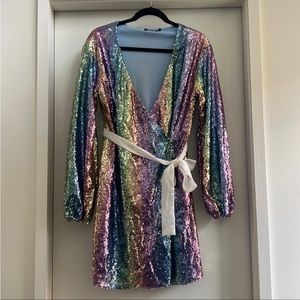 Boohoo Rainbow Sequin Wrap Dress